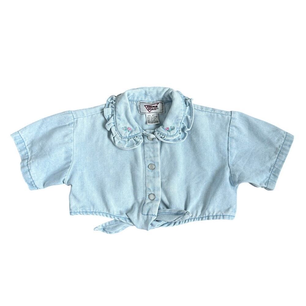 French Toast Girls Denim Tie Front Top 3T Embroidered Collar Button Shirt